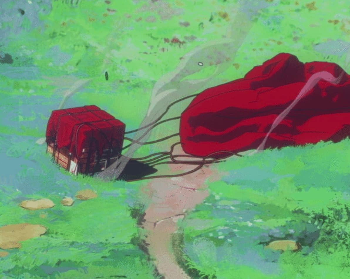drawing of a mysterious package in the grass