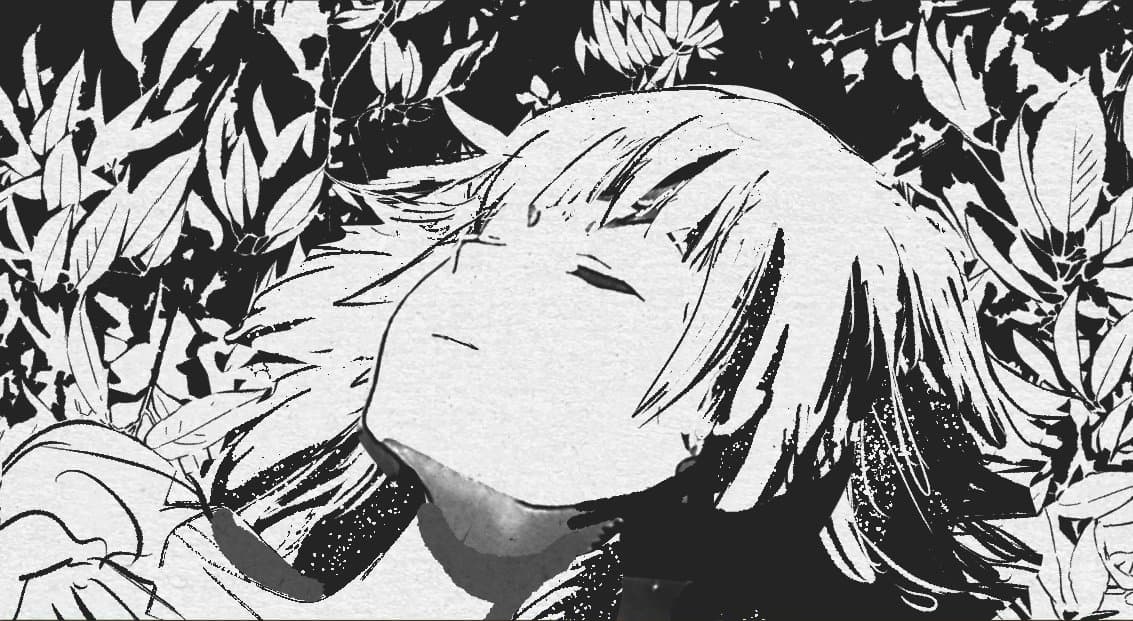 black and white drawing of main character of White Rabbit